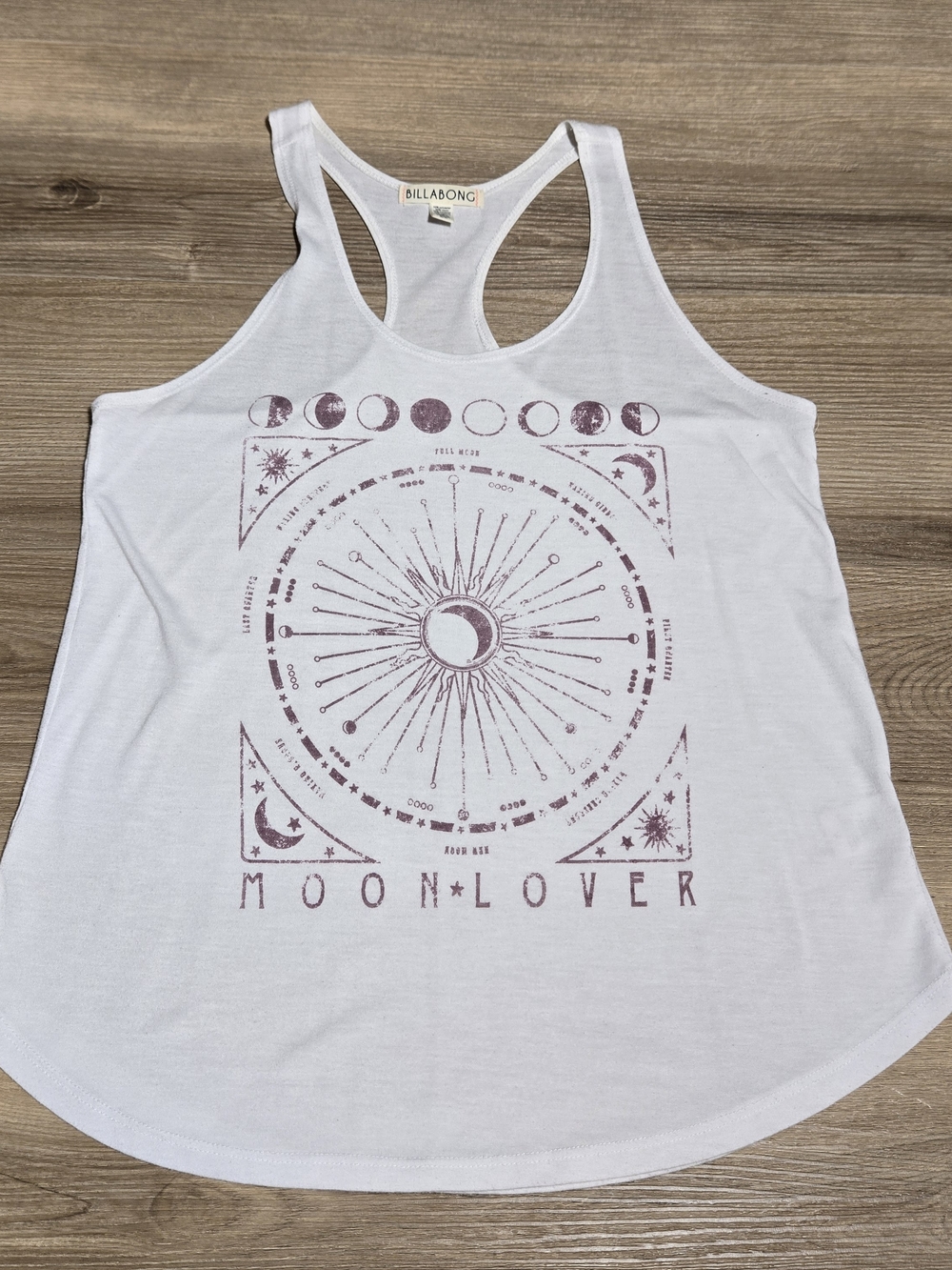Billabong White Tank with Mauve Moon Graphic